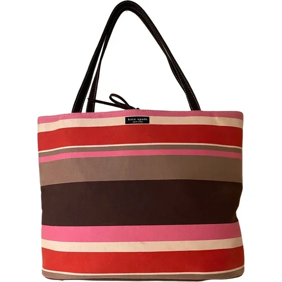 Kate Spade New York Striped Leather Trim Shoulder Bag - Pink  Kate Spade Pink and Tan Striped Women\'s Bag display picture 1